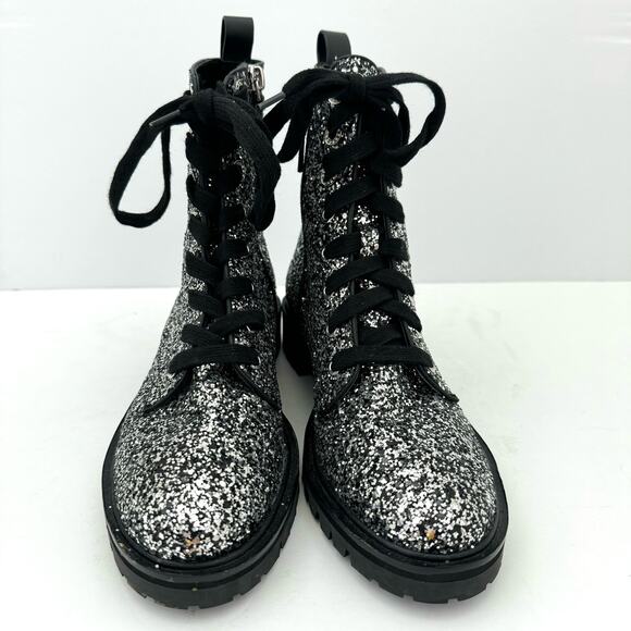 Kate Spade Jemma Silver Glitter Leather Combat Boots Women's 6.5 NEW - Picture 6 of 13